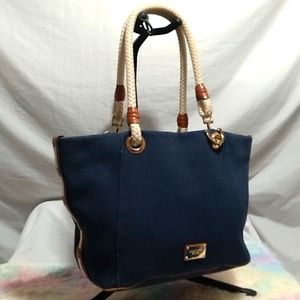 Michael Kors Jet Set Navy Blue Canvas & Anchor Large Tote Beach Tote